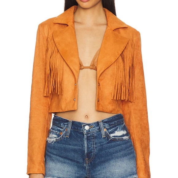 More To Come Jackets & Blazers - Revolve More To Come Kiara Suede Fringe Jacket in Camel size Small $108